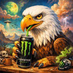 bald egale drinking a monster Meme Template