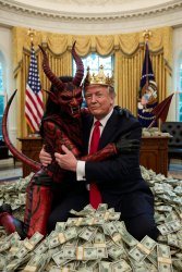 King Donald Trump Satan Mammon worship Meme Template