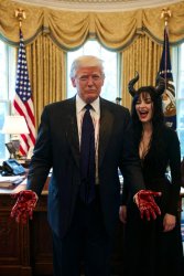 Donald Trump bloody hands Satan evil murderer Meme Template