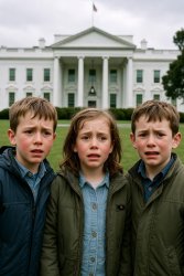 Three Children crying in front of the White House Meme Template