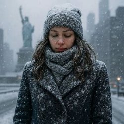 NYC woman in snowstorm Meme Template