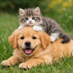 cute kitten on a puppy Meme Template