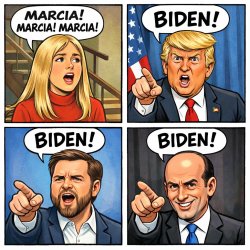 Jan Brady saying: Marshall Marsha Marsha and then Trump saying B Meme Template