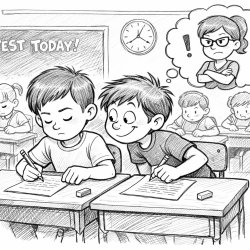 students in a classroom taking a test on student is cheating off Meme Template