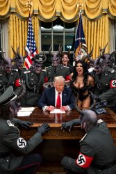 Donald Trump Nazi Demons bloody Hands Satan laughing Meme Template