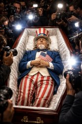 Trump's America, where truth goes to die. Uncle Sam coffin Meme Template
