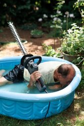 Old man face down kiddie pool electric Meme Template