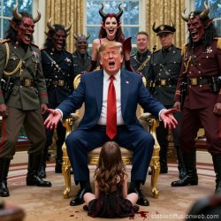 King Donald Trump Satan Mammon worship girl sex slaves Meme Template