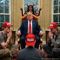 MAGAts praying to their Orange Jesus and Satan Meme Template