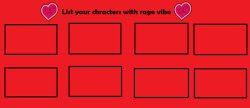 list your characters with rage vibe Meme Template