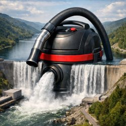 huge vacuum cleaner blocking off a river like it is a dam Meme Template