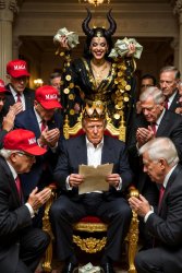 King Donald Trump Satan Mammon worship Meme Template