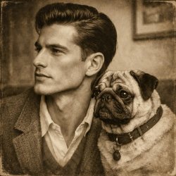 Make a man showing his sharp jawline and he's next to a pug dog Meme Template