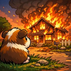 A  guinea pig looking at a house burning Meme Template