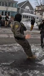 An ICE Agent slipping on an ice Meme Template