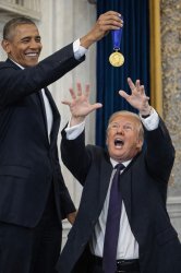 Obama dangles Nobel Peace Prize over baby Trump's head Meme Template