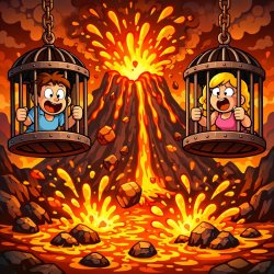 Two cages over a active volcano Meme Template