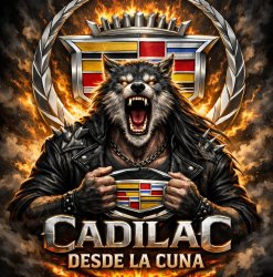 Wolf semi human with the logo of cadilac screaming "cadilac desd Meme Template