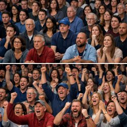 crowd quite then cheering Meme Template