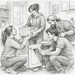 Friends helping eachother inside a house Meme Template