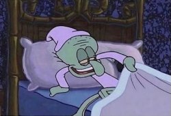 Squidward sneaking out of bed Meme Template