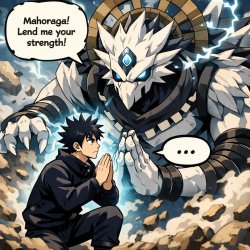 Megumi asking mahoraga for strength Meme Template