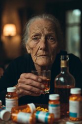 Old woman drinking pills liquor suicide alcoholism Meme Template