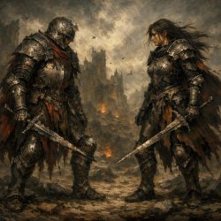 Two powerful warriors facing each other, each of them having bro Meme Template