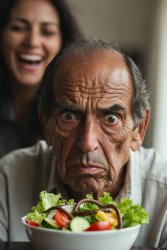 old man worm salad woman laughing Meme Template