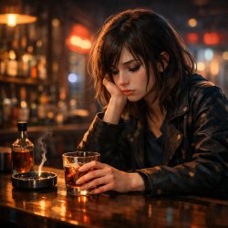 Sad girl, drinking alone at a bar Meme Template