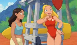 Nani Pelekai and Blonde Lifeguard in Pokemon Style Meme Template