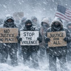 protesters standing in a blizzard Meme Template