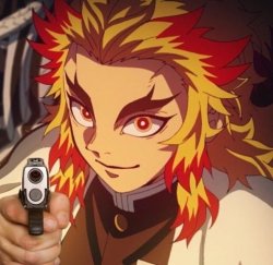 Kyojuro with a gun Meme Template