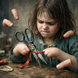 Girl with no fingers trying to use scissors Meme Template