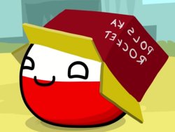 Poland Ball playing with a box, pretending to be in a rocket in Meme Template
