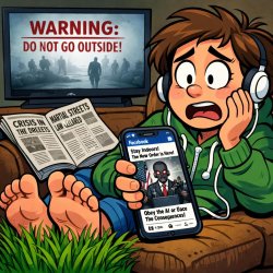 person sitting on their couch with their feet in grass with head Meme Template