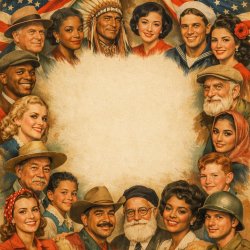 Diverse Americans faces as a border Meme Template