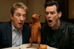 Jim Carrey and Martin Short with a fried rat Meme Template
