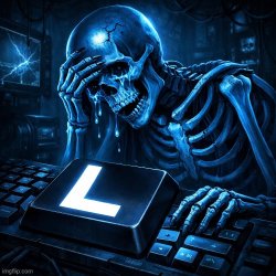 sad blue skeleton and keyboard with large L key Meme Template