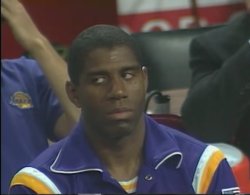 Magic Johnson while his team is getting blown out by 20+ points Meme Template