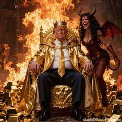 King Donald Trump Satan Mammon worship Meme Template