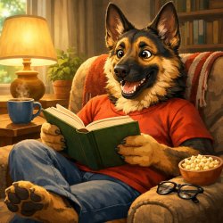 A anthropomorphic dog (probably a German Shepherd) having fun an Meme Template