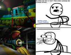 Guy commenting on the poppy playtime train Meme Template