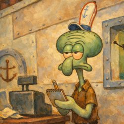 Unamused Squidward with photo filter Meme Template