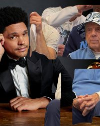 Roy in the hat sitting next to Trevor Noah! Meme Template