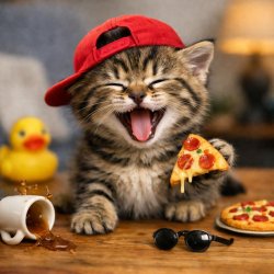 kitten eating pizza Meme Template