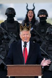 King Donald Trump Satan Armed masked guard worship Meme Template