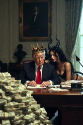 King Donald Trump Satan Mammon worship Meme Template