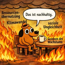 „This is fine“: Ein Hund sitzt ruhig an einem Tisch in einem bre Meme Template