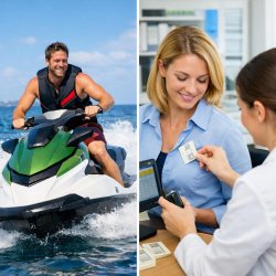Man on a Jetski, woman in the office for RFID tagging Meme Template